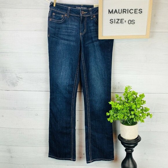 NEW Maurices Womens Jean Slim Boot Mid Rise Dark Wash Stretch Denim Size 0 Short - Picture 2 of 13